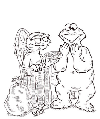 Oscar and cookie monster coloring page free printable coloring pages