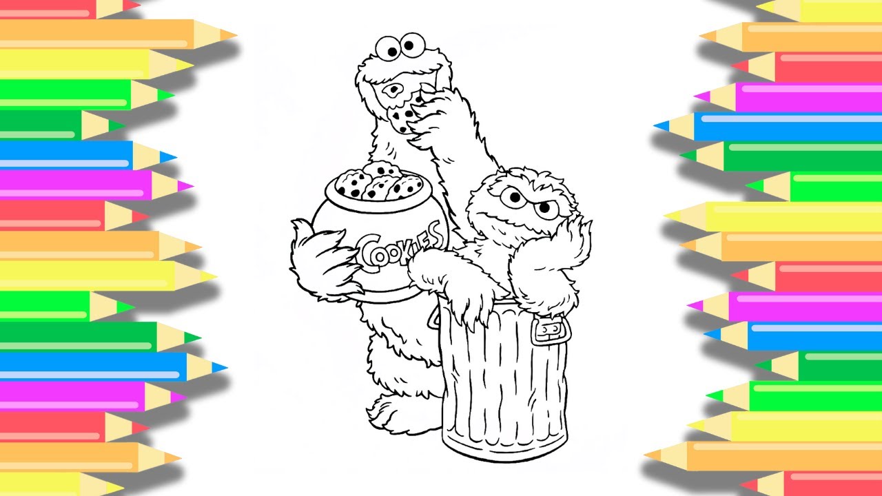 Cookie monster and oscar the grouch fun coloring page sesame street how to color