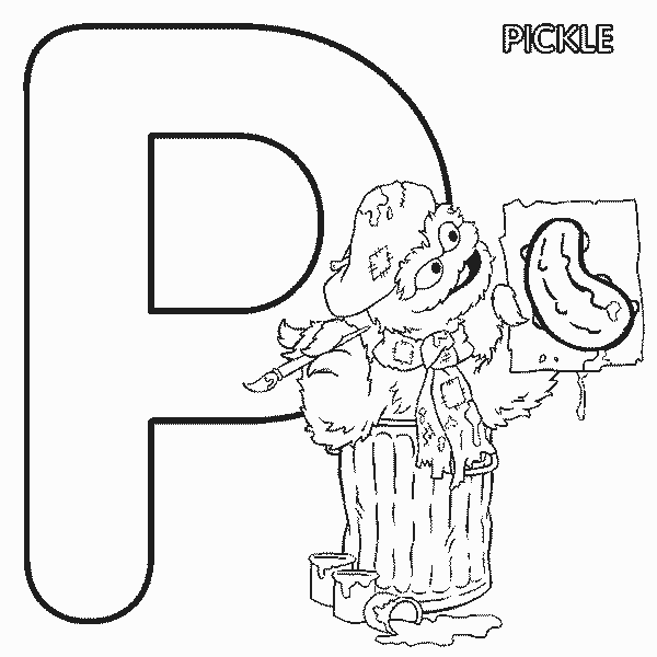 Sesame street oscar pickle coloring page