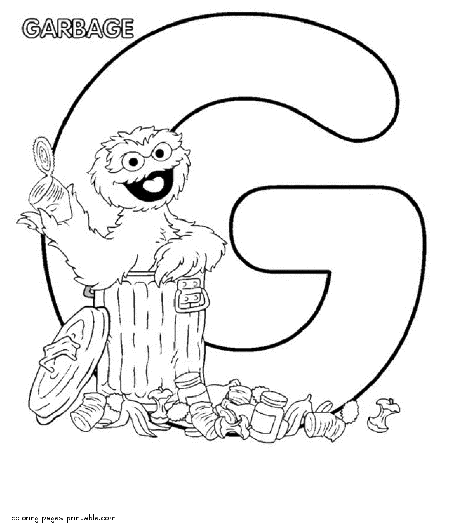 Oscar the grouch and the letter g coloring page coloring