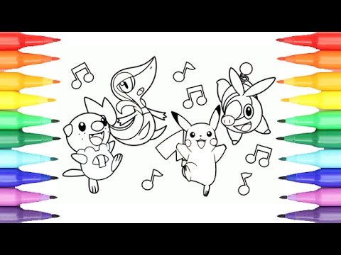 Pokemon coloring pikachu snivy tepig oshawott i fun coloring videos for kids