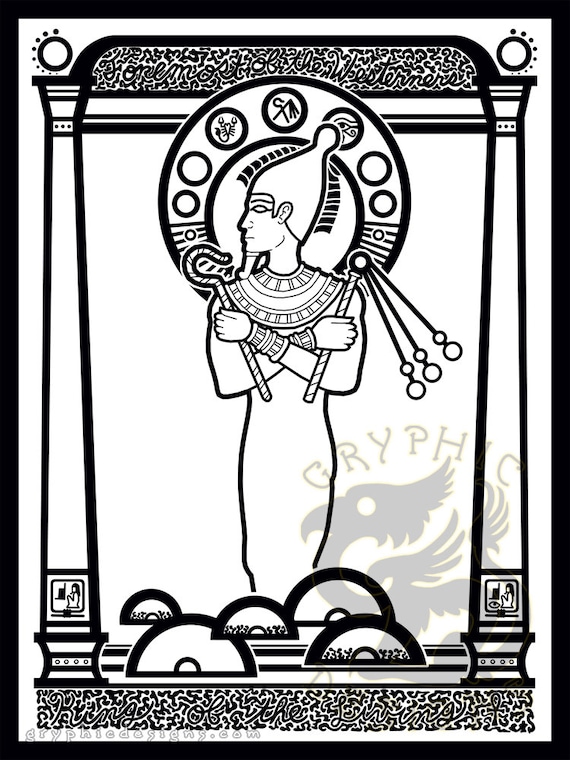 Printable coloring page egyptian nouveau osiris digital download