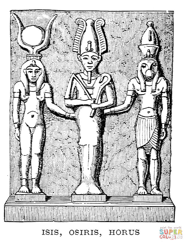 Ancient egyptian depiction of isis osiris and horus coloring page free printable coloring pages