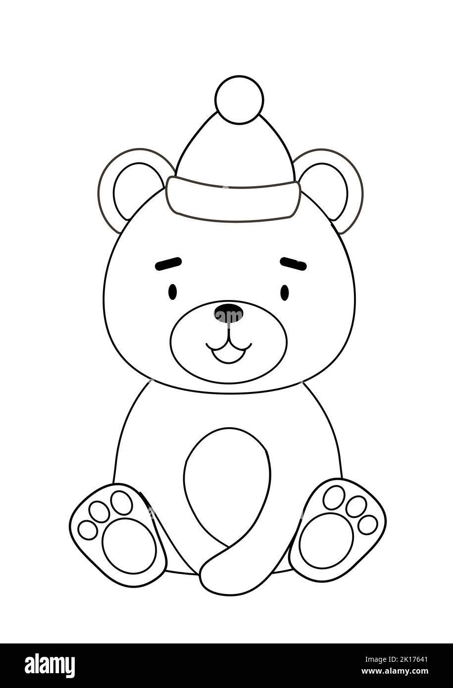 Libro para colorear con un bonito osito de peluche en un sombrero de navidad imagen vector de stock