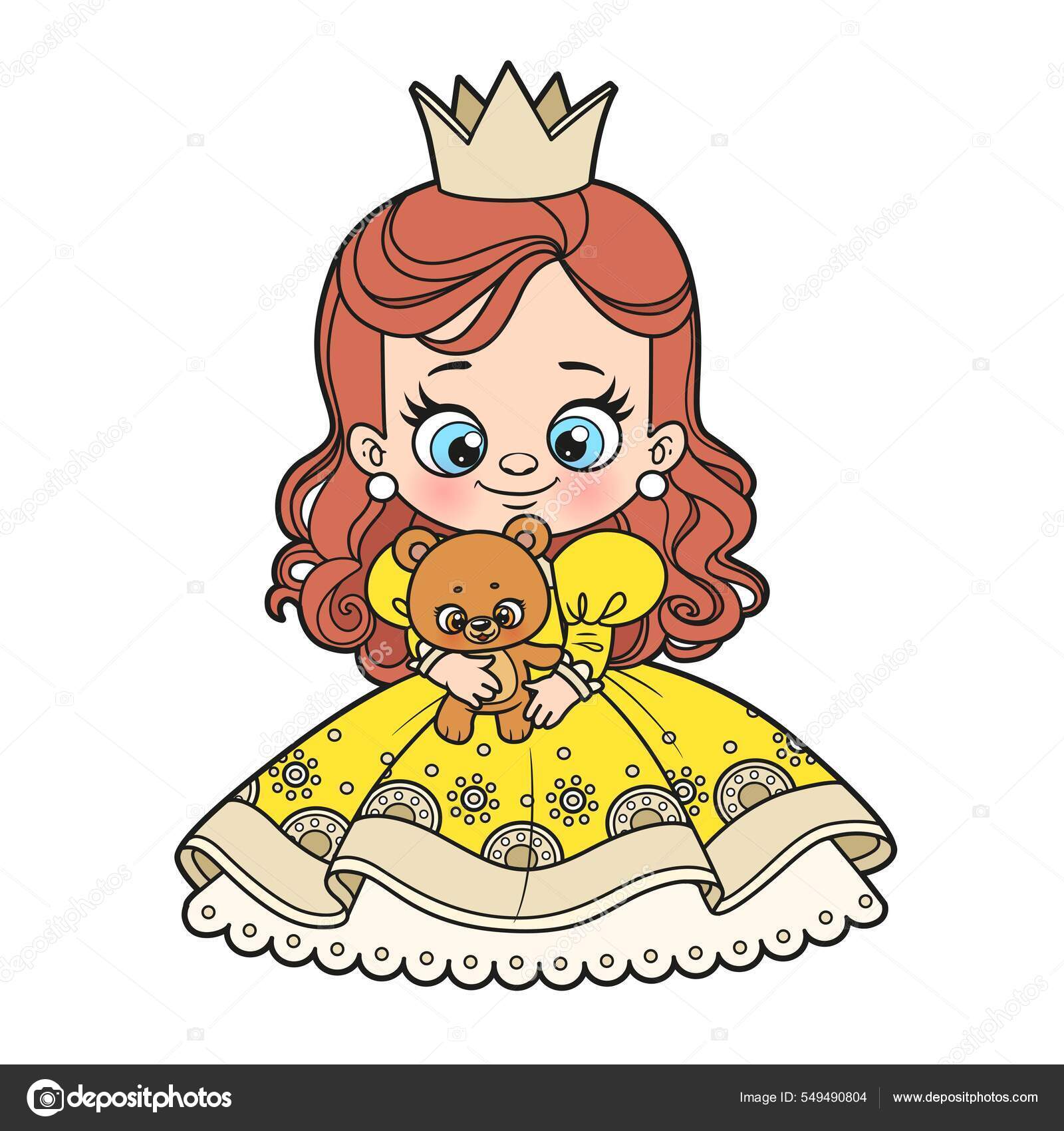 Linda princesa dibujos animados con una variaciãn color oso peluche vector de stock por yadviga