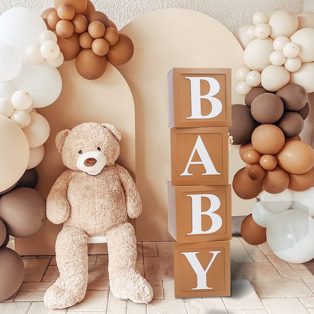 Cajas decorativas de oso de peluche para baby shower bloques de baby shower marrones con letras cajas estereoscãpicas de globos para baby shower para decoraciãn de baby shower de bosque