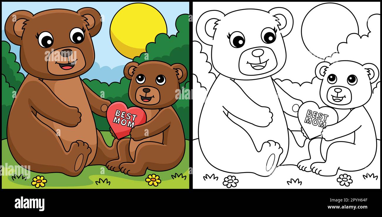 Dãa de las madr oso de peluche para colorear pãgina ilustraciãn imagen vector de stock