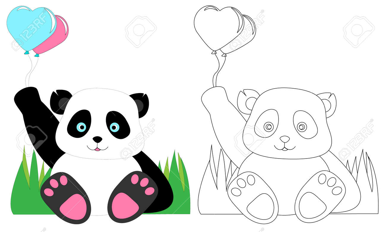 Coloring page with panda and inflatable balloons for print and coloring book for kids animals royalty free svg cliparts vectors and stock illustration image