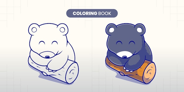 Libro para colorear de ilustraciãn de oso perezoso durmiendo lindo dibujado a mano para que los niãos completen vector premium