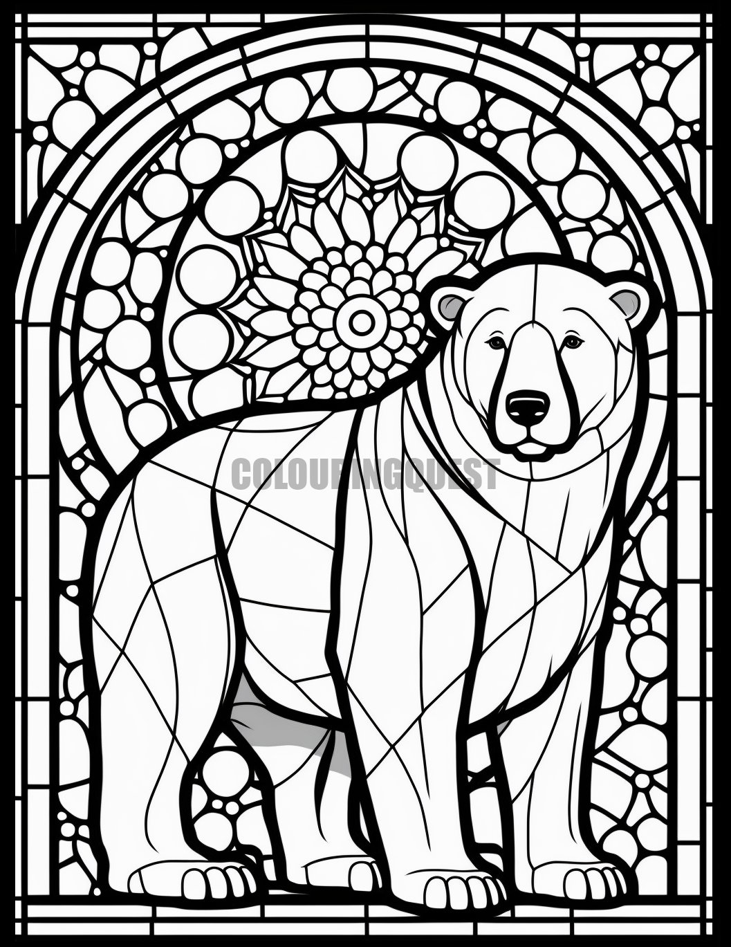 Polar bear stained glass printable adult coloring page from colouringquest coloring book pages for adults coloring pictures for kids