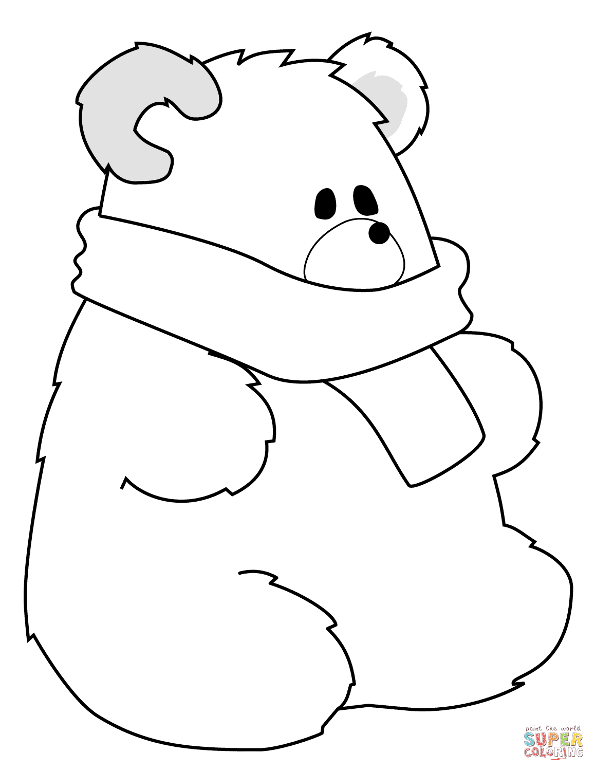 Polar bear with scarf coloring page free printable coloring pages