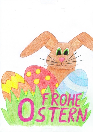 Niedlicher osterhase mit ostereiern