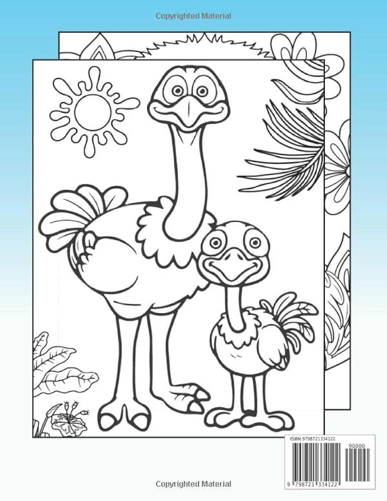 Kids ostrich coloring book exotic african ostriches activity and coloring book for kids coloring practice