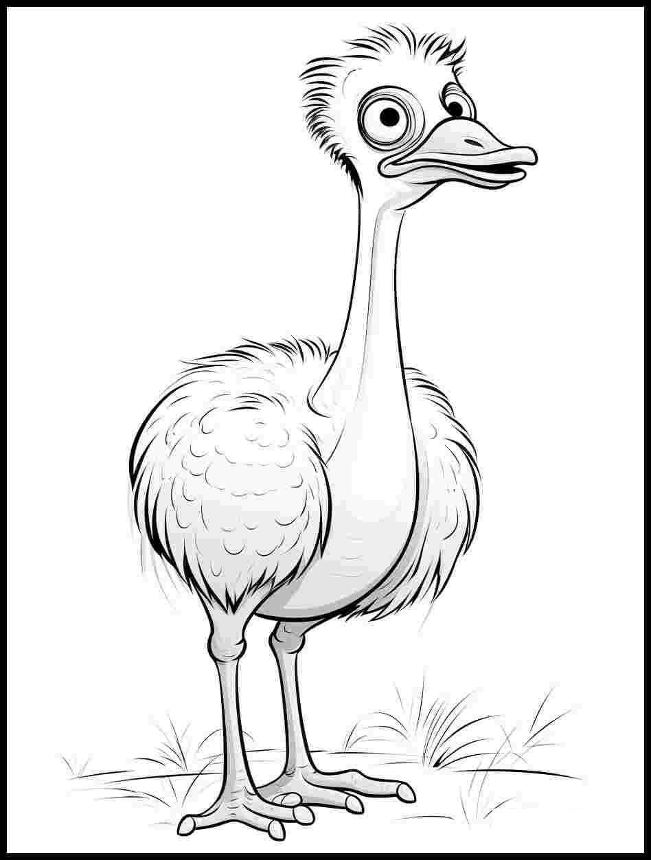 Basic hand drawn ostrich coloring page