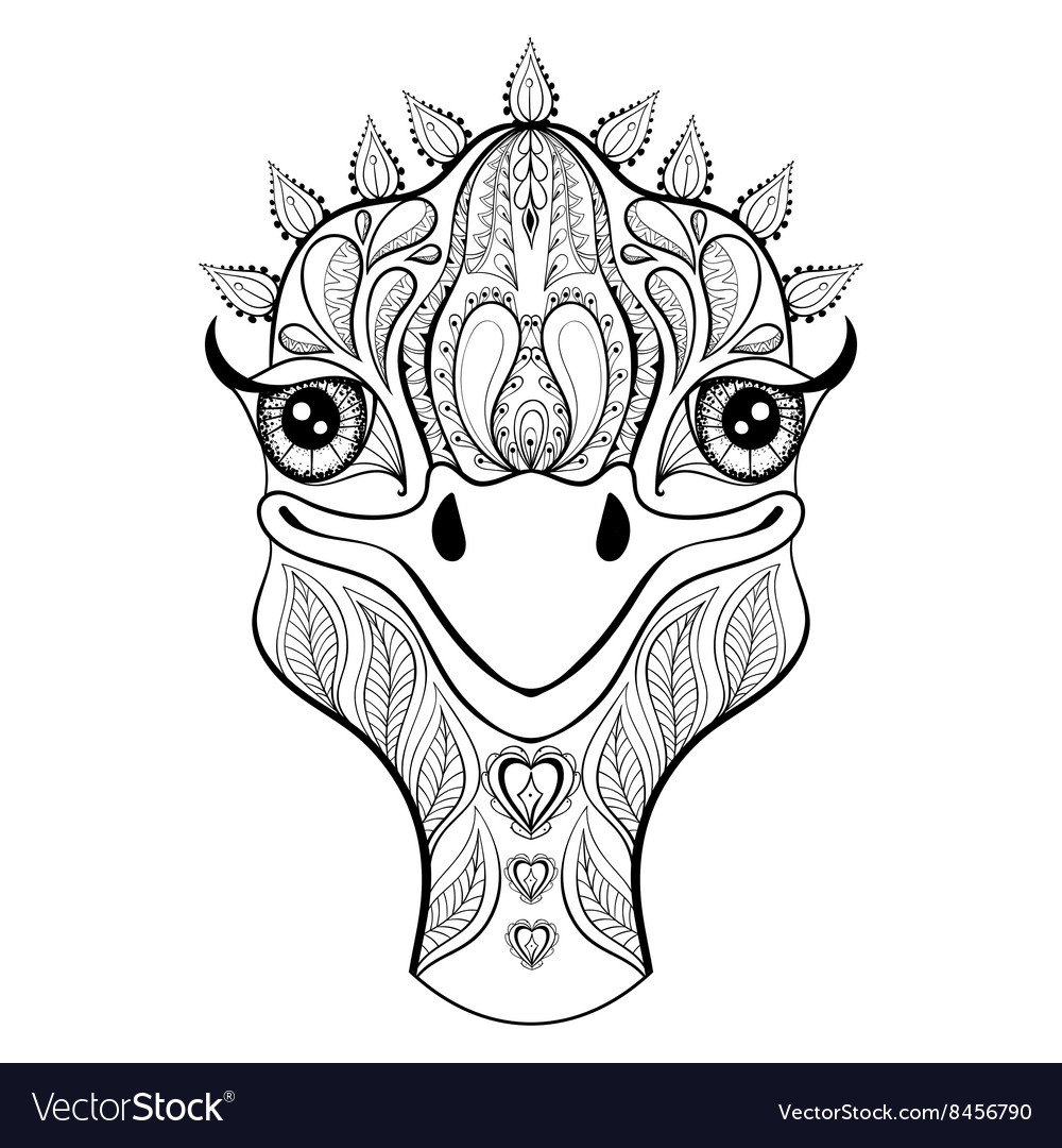 Ostrich for adult coloring page hand drawn vector image