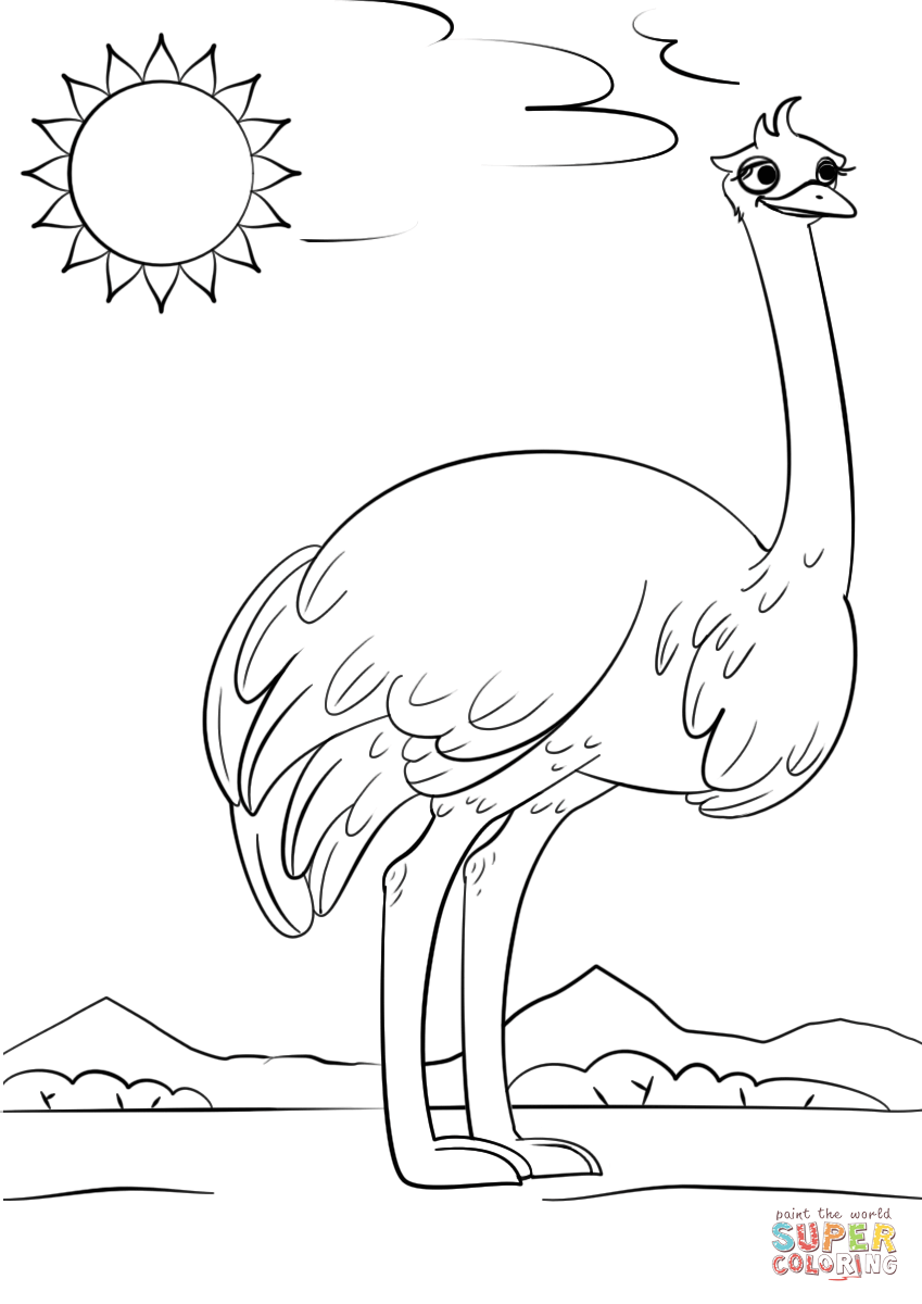 Cartoon ostrich coloring page free printable coloring pages