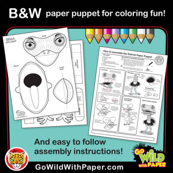 Puppet ostrich craft activity by go wild with paper tpt