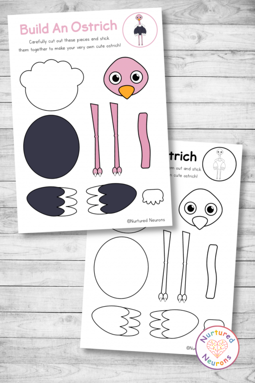 Cute build an ostrich craft cut and paste activity for kids