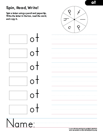 Ot word family worksheets printables