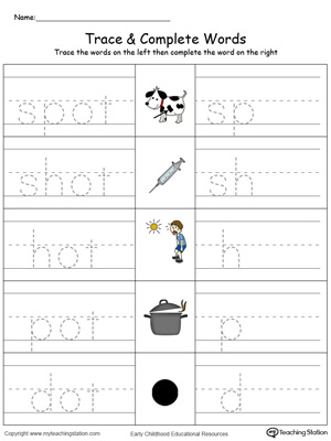 Free ot word family trace and write in color