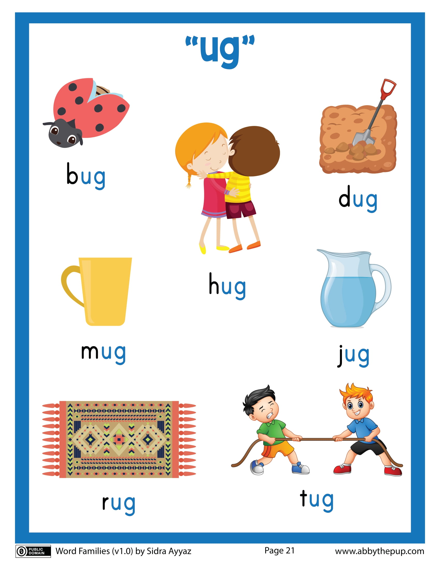 English word family ug flash card free printable papercraft templates