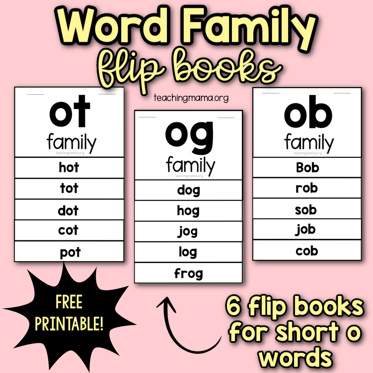 Short o word family flip books