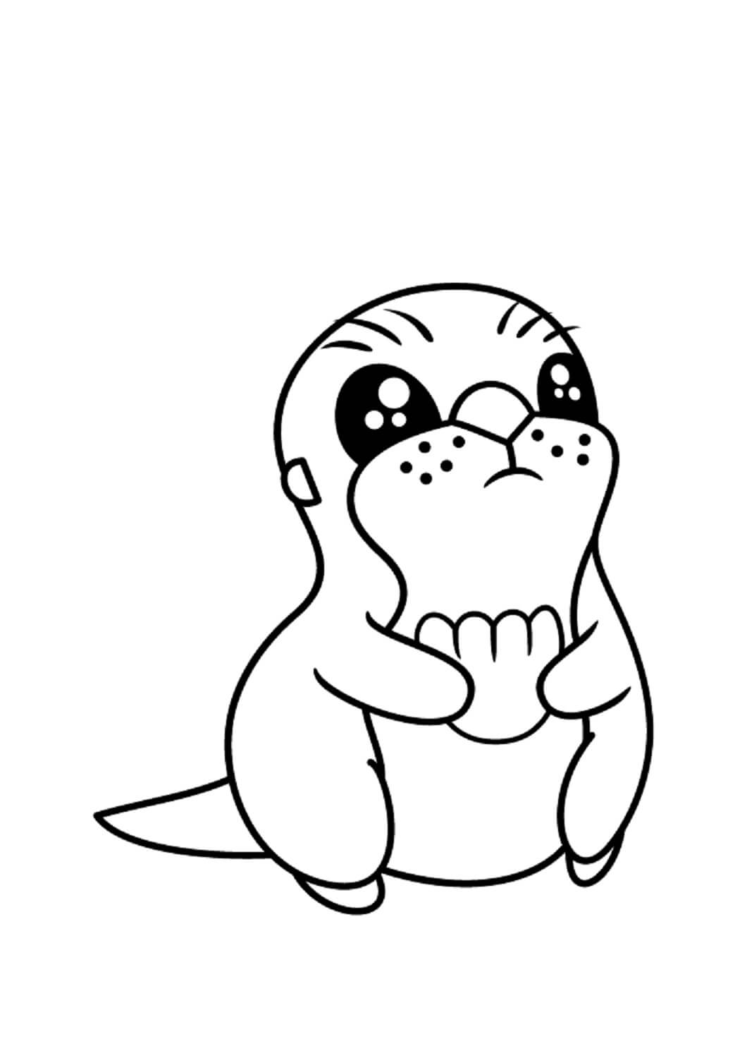 Cute baby otter sitting coloring page