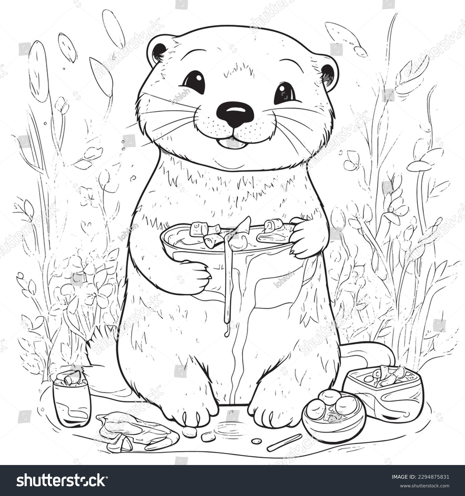 Otter black white coloring pages kids stock vector royalty free