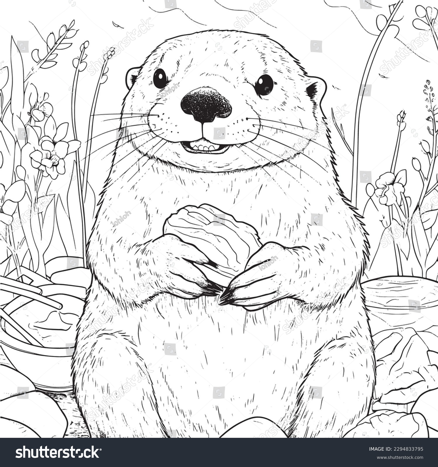 Otter black white coloring pages kids stock vector royalty free