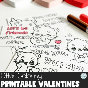 Otter coloring valentines day cards printable by nurtured nature