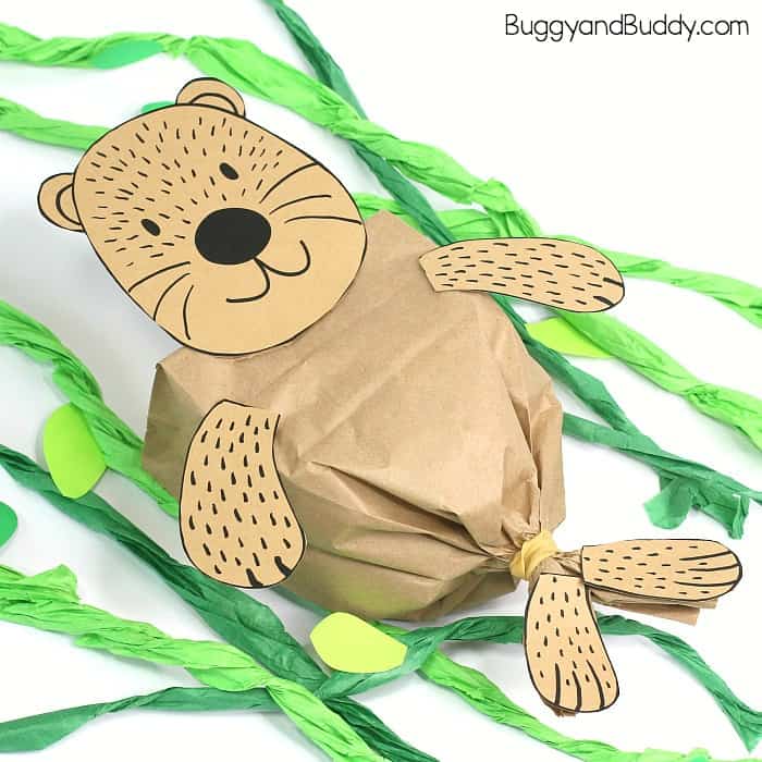 Paper bag sea otter craft for kids with free printable template