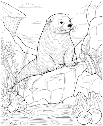 Premium vector sea otter colouring pages line art