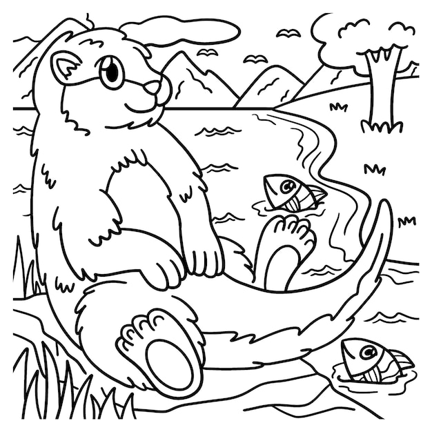 Premium vector sea otter coloring page for kids