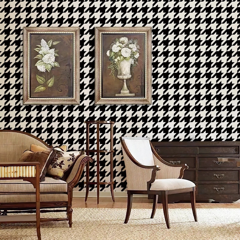 Trendy white houndstooth pattern Wall Mural