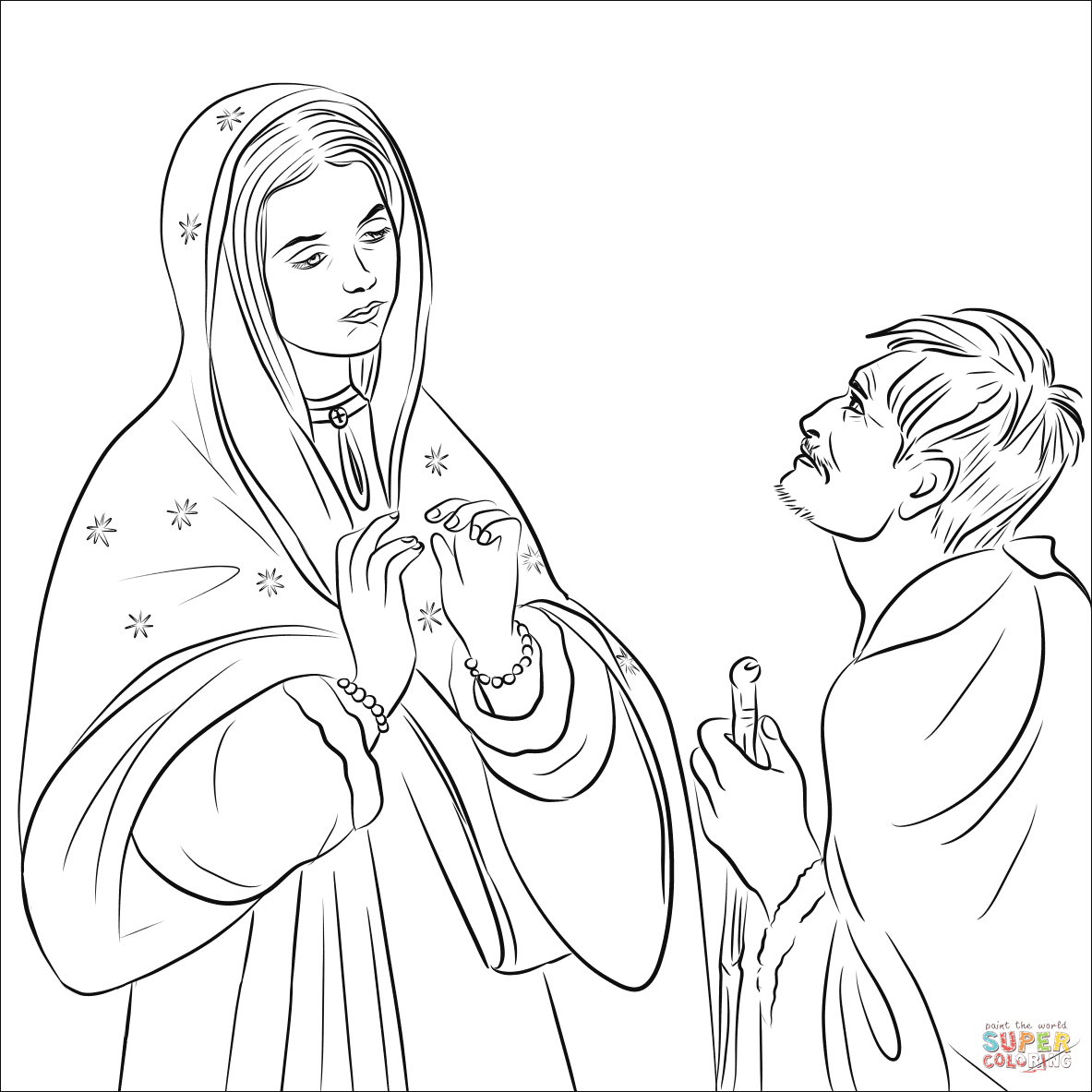 Virgin mary and juan diego coloring page free printable coloring pages