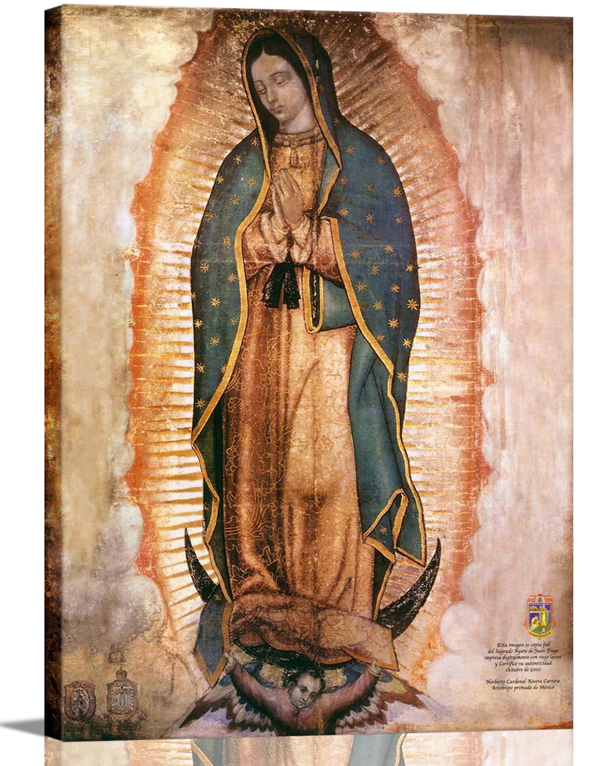 Mexico our lady of guadalupe portrait canvas wall art decor religious catholic poster prints picture for altar living room bedroom decorationlamina enmarcada de nuestra seãora de guadalupe home kitchen