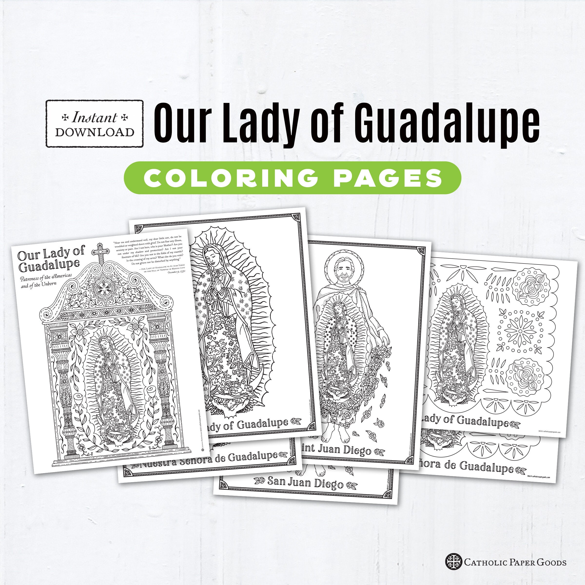 Our lady of guadalupe bundle novena in spanish coloring pages triptych tabletop shrine juan diego tilma fact sheet papel picado banners