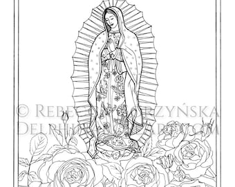 Catholic coloring page our lady of guadalupe pdf coloring page instant download