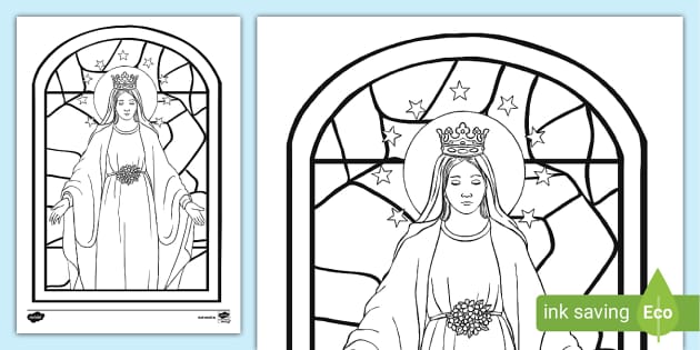 Mary stained glass senior colouring page teacher made