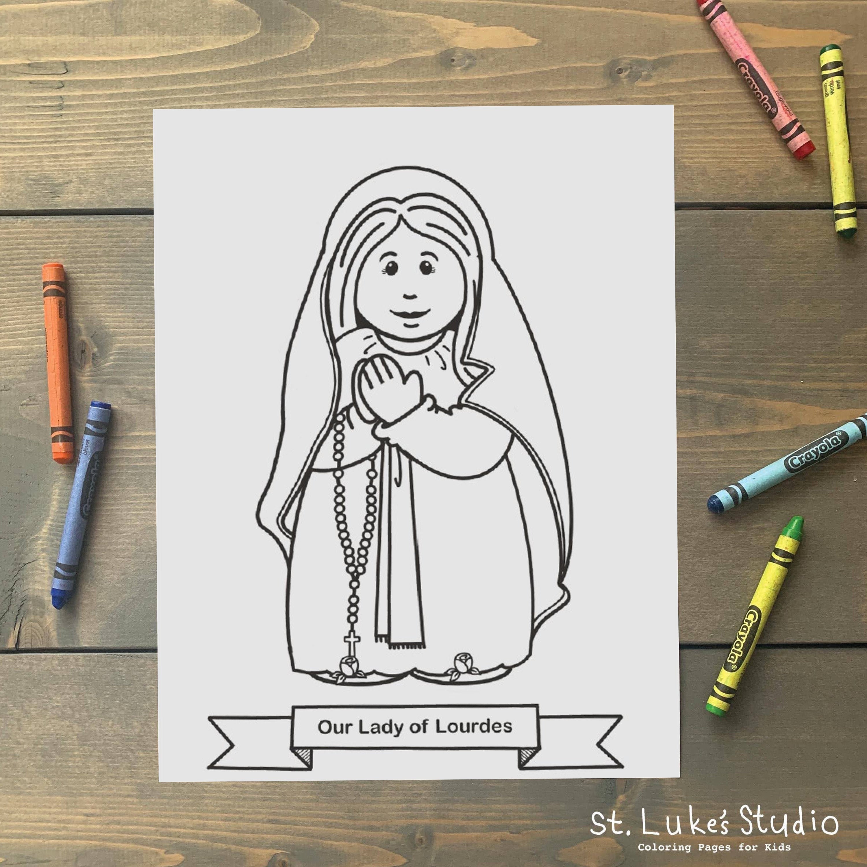 Our lady of lourdes coloring page for catholic kids digital download print yourself and color