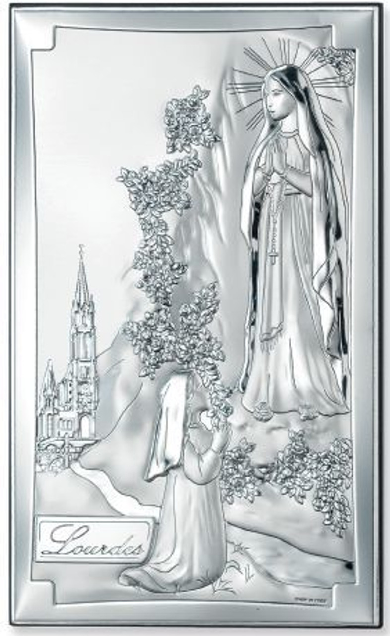 Our lady of lourdes plaque silver finish