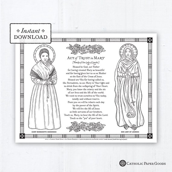 Catholic coloring page our lady of lourdes saint bernadette soubirous catholic saints prayer printable coloring page digital pdf