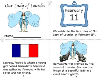 Our lady of lourdes mini book and coloring page by miss ps prek pups