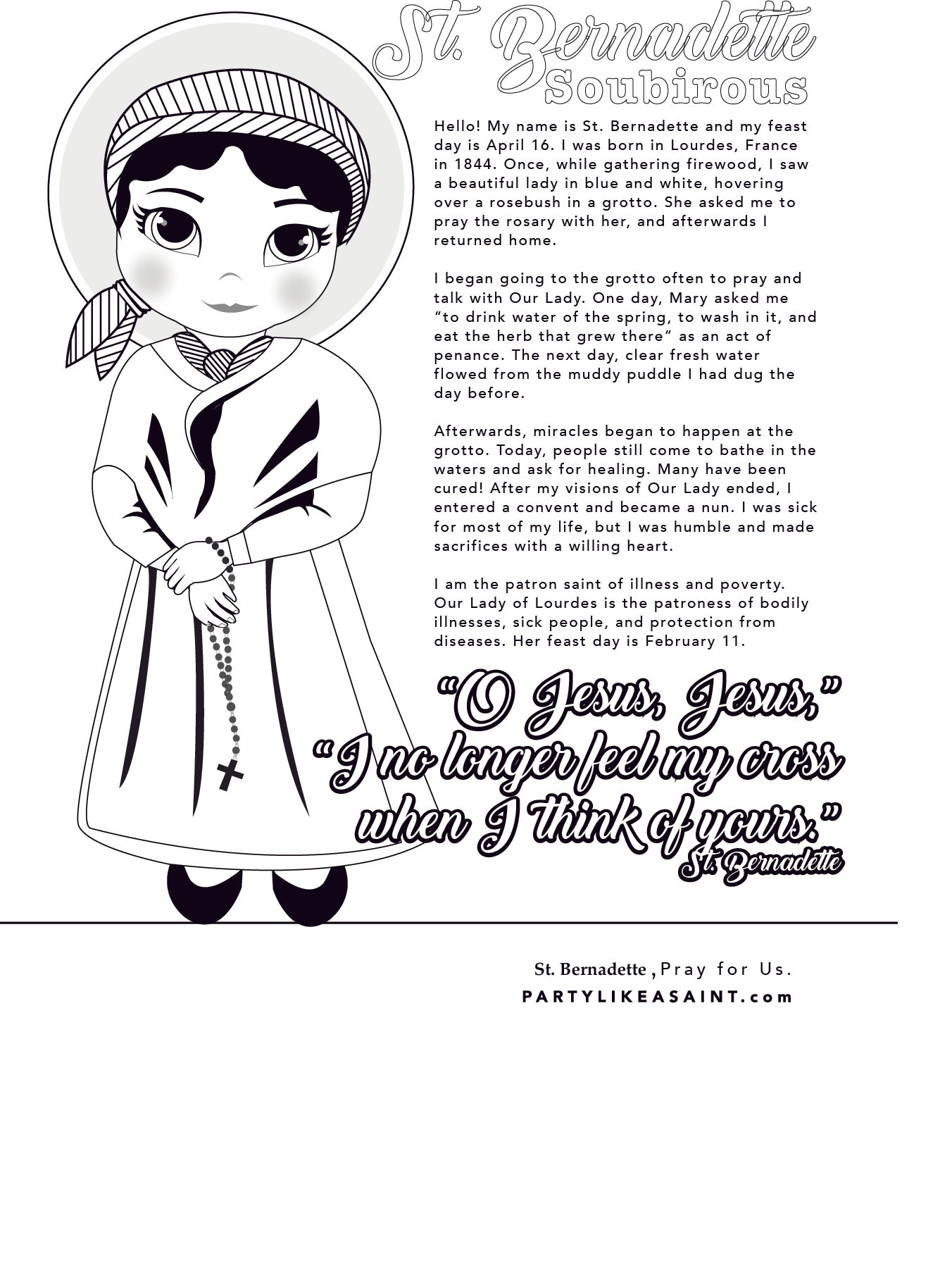 St bernadette soubrious coloring page â party like a saint