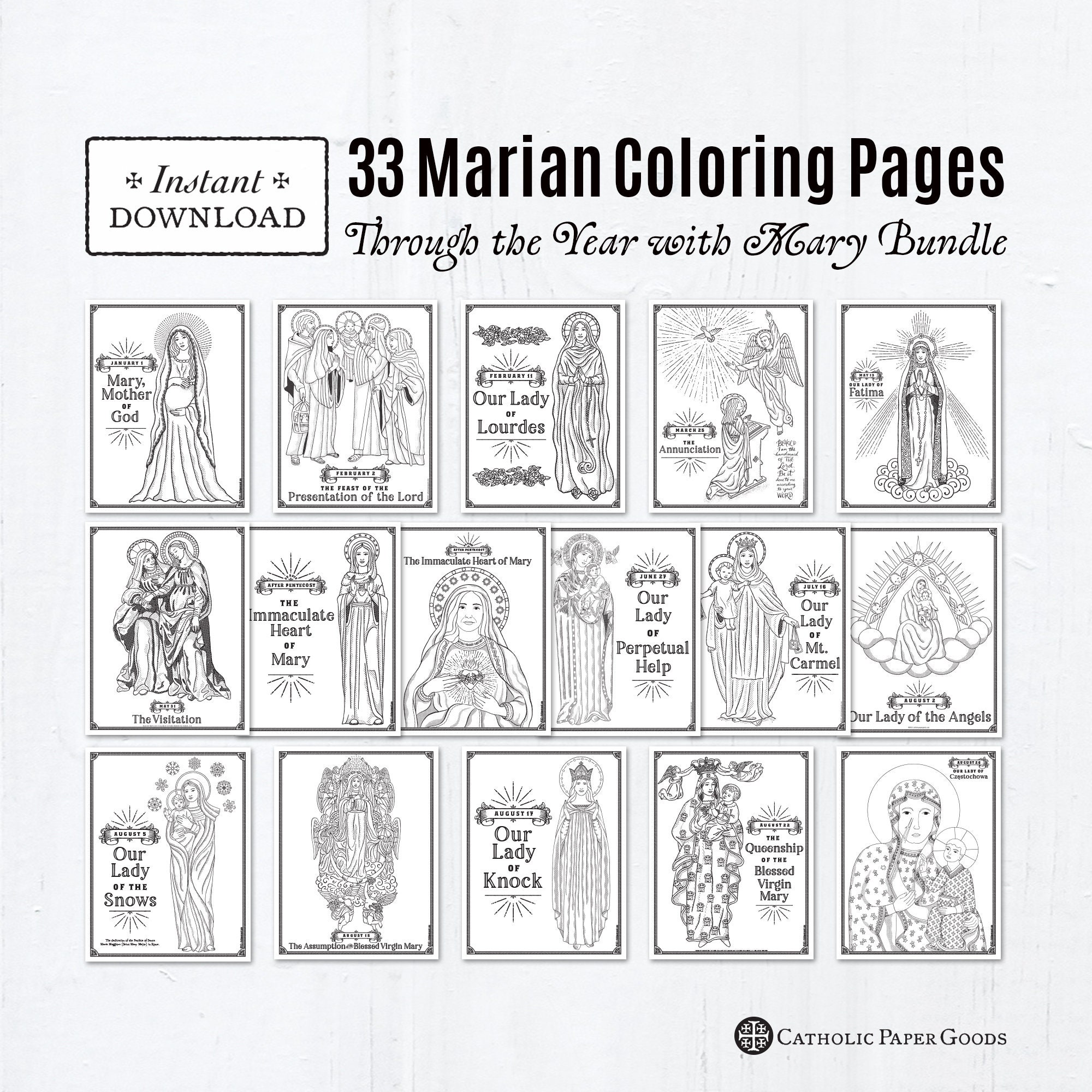 Marian catholic coloring pages bundle of printable coloring pages