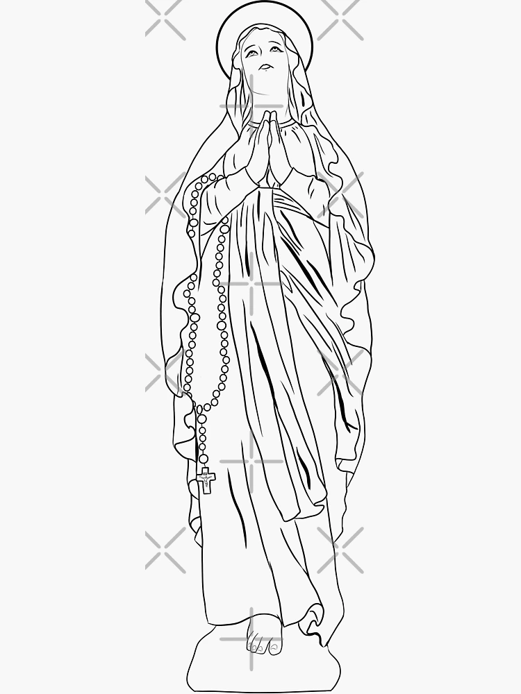 Our lady of fatima simple black line art sticker for sale by thecatholiclady