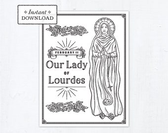 Catholic coloring page our lady of lourdes catholic saints printable coloring page digital pdf