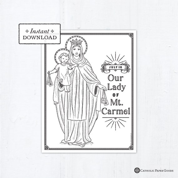 Catholic coloring page our lady of mt carmel catholic saints printable coloring page digital pdf