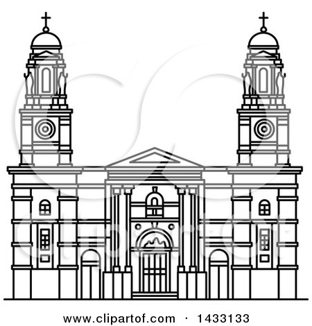 Clipart of a black and white line drawing styled uruguay landmark church of our lady of the mount carmel