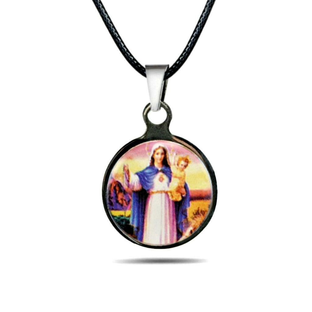 Virgin mary necklace stainless steel color catholic saint our lady mount carmel